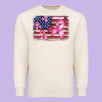Breast Cancer American Flag Background Premium Sweatshirt Designed By Barkaloodesign