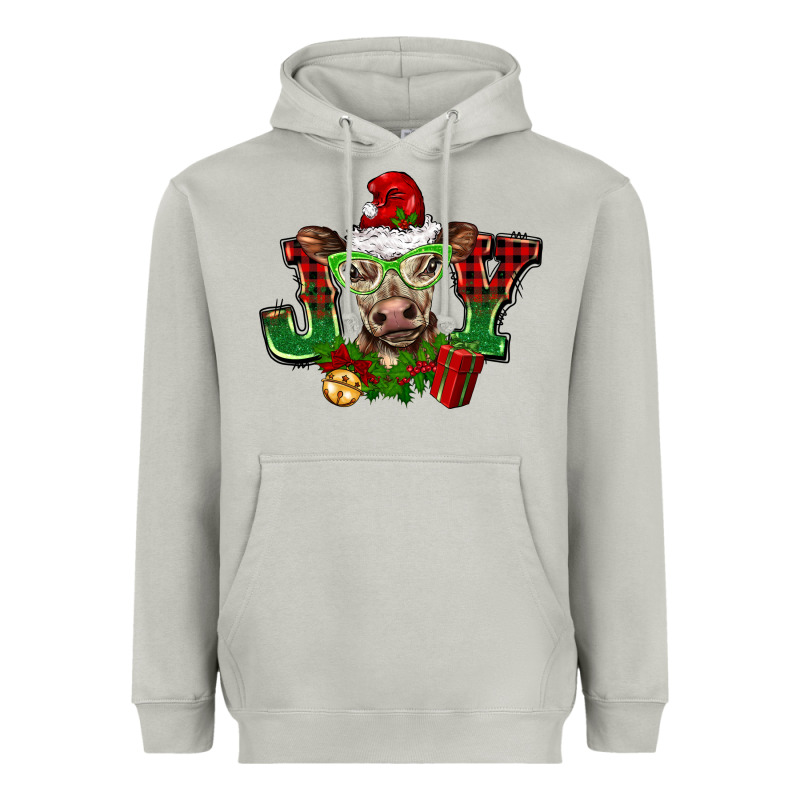 Christmas Joy Cow Heavyweight Hoodie by BarkalooDesign | Teevron