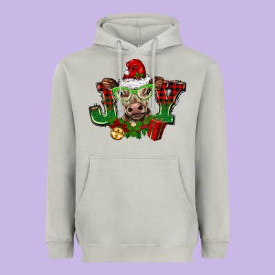 Christmas Joy Cow Heavyweight Hoodie Designed By Barkaloodesign