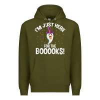 Army Green teacher halloween bookworm just here for the boooks ghost tank top Premium Hoodie - trangStudio