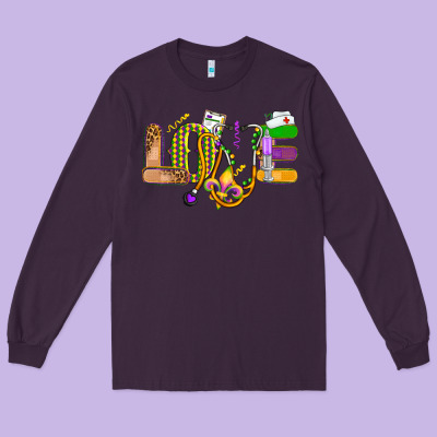 Love Nurse Mardi Gras Long Sleeve Tee Designed By Oliviacreatesart