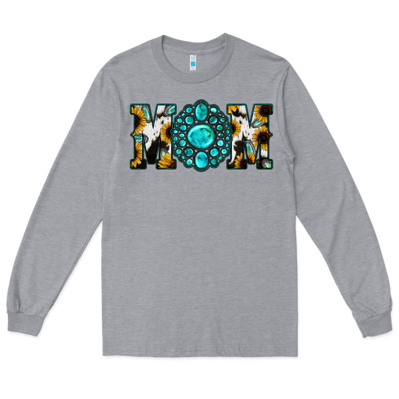 Sunflower Cowhide Turquoise Gemstone Mom Long Sleeve Tee by Jasminsmagicworld | Teevron