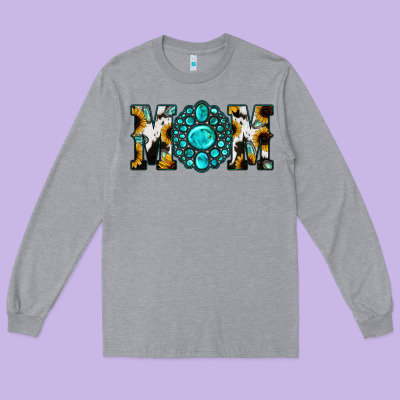 Sunflower Cowhide Turquoise Gemstone Mom Long Sleeve Tee Designed By Jasminsmagicworld