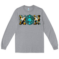 Heather Grey Sunflower Cowhide Turquoise Gemstone Mom Long Sleeve Tee - Jasminsmagicworld