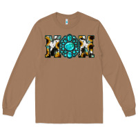 Toasted Coconut Sunflower Cowhide Turquoise Gemstone Mom Long Sleeve Tee - Jasminsmagicworld