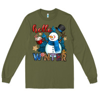 Army Green hello winter Long Sleeve Tee - OliviaCreatesArt