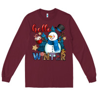 Burgundy hello winter Long Sleeve Tee - OliviaCreatesArt