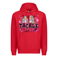 Red tackle cancer with ghosts playing football Premium Hoodie - LillyAllenDesigns
