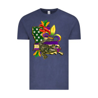 Vintage Denim louisiana map american flag mardi gras Vintage Tee - CowGirlArtShop