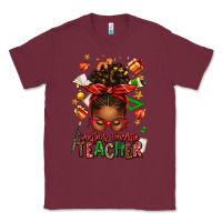 Burgundy santa's favorite teacher afro messy bun Classic Tee - texasbilliewilder