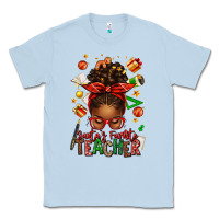 Dusty Blue santa's favorite teacher afro messy bun Classic Tee - texasbilliewilder