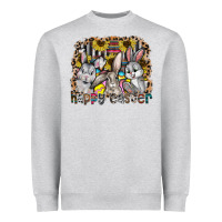 Heather Grey Happy Easter Heavyweight Sweatshirt - CowhideDigitalArt