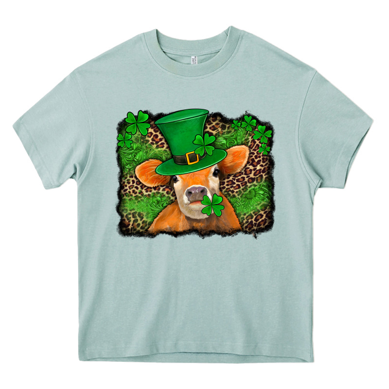 St Patricks Orange Cow With Leopard Background Heavy Core Tee by Jasminsmagicworld | Teevron