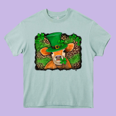 St Patricks Orange Cow With Leopard Background Heavy Core Tee Designed By Jasminsmagicworld