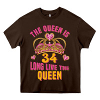 Chocolate Brown the queen is 34 long live the queen Heavy Core Tee - Jasminsmagicworld