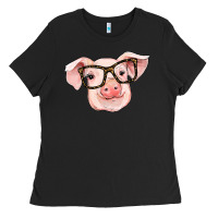 Black pig with glasses Ladies Tee - RanaPortraitStore