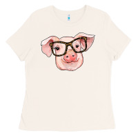Bone pig with glasses Ladies Tee - RanaPortraitStore
