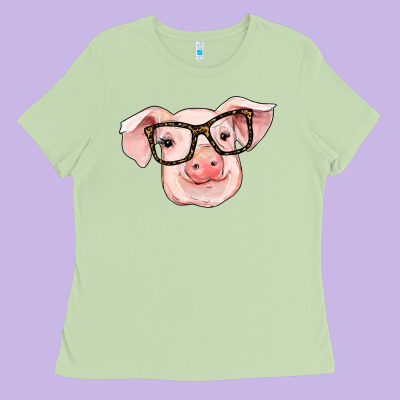 Pig With Glasses Ladies Tee Designed By Ranaportraitstore