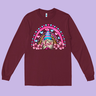 Valentine's Day Rainbow Gnome Olivia Long Sleeve Tee Designed By Oliviacreatesart