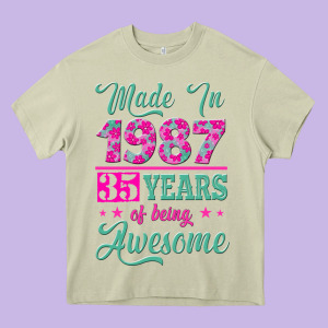 Made In 1987, 35 Years Of Being Awesome Heavy Core Tee Designed By Jasminsmagicworld