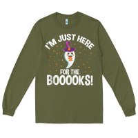 Army Green teacher halloween bookworm just here for the boooks ghost tank top Long Sleeve Tee - trangStudio