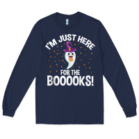 Navy teacher halloween bookworm just here for the boooks ghost tank top Long Sleeve Tee - trangStudio