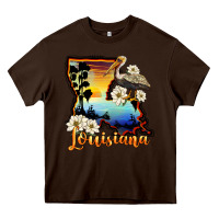 Chocolate Brown louisiana  sunset map magnolia Heavy Core Tee - BarkalooDesign