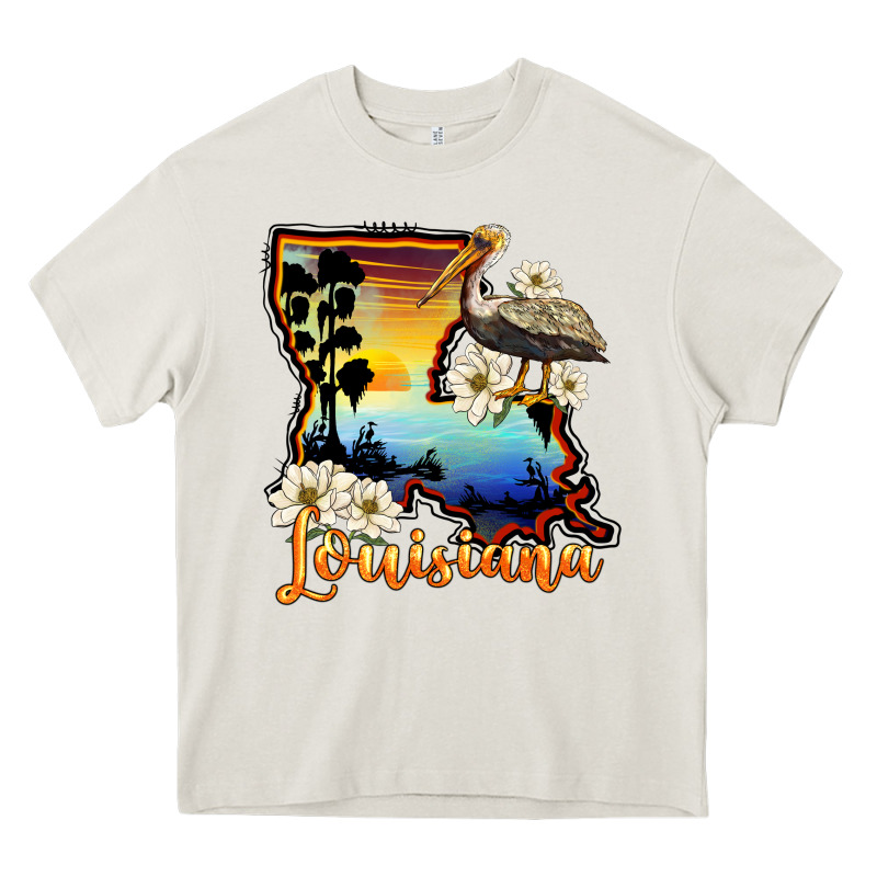 Louisiana  Sunset Map Magnolia Heavy Core Tee by BarkalooDesign | Teevron