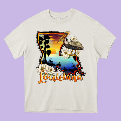 Louisiana  Sunset Map Magnolia Heavy Core Tee Designed By Barkaloodesign