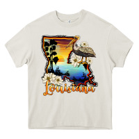 Cream louisiana  sunset map magnolia Heavy Core Tee - BarkalooDesign