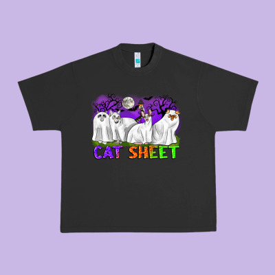 Cat Sheet Ghost Cats Halloween Urban Heavy Tee Designed By Cowgirlartshop