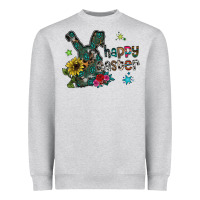 Heather Grey Happy Easter Heavyweight Sweatshirt - CowhideDigitalArt