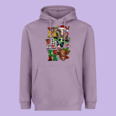 Christmas Ho Ho Ho Cow Heavyweight Hoodie Designed By Barkaloodesign