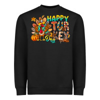 Black Happy Turkey Day Heavyweight Sweatshirt - CowhideDigitalArt