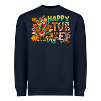 Navy Happy Turkey Day Heavyweight Sweatshirt - CowhideDigitalArt