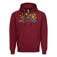Burgundy peace love autism sunflower Zipper Hoodie - RacoonDesign