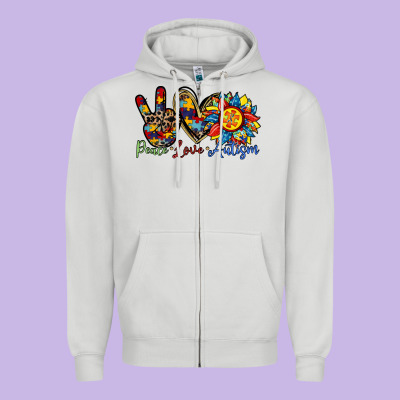 Peace Love Autism Sunflower Zipper Hoodie Designed By Racoondesign