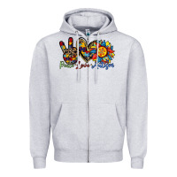 Heather Grey peace love autism sunflower Zipper Hoodie - RacoonDesign