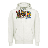 Oatmeal Heather peace love autism sunflower Zipper Hoodie - RacoonDesign