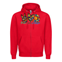 Red peace love autism sunflower Zipper Hoodie - RacoonDesign