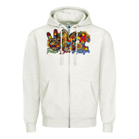 Oatmeal Heather peace love autism Zipper Hoodie - RacoonDesign