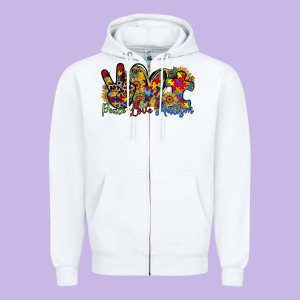 Peace Love Autism Zipper Hoodie Designed By Racoondesign