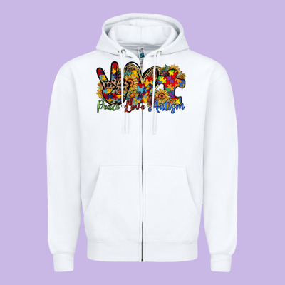 Peace Love Autism Zipper Hoodie Designed By Racoondesign