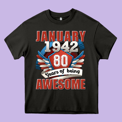 January 1942 80 Years Of Being Awesome Heavy Core Tee Designed By Jasminsmagicworld