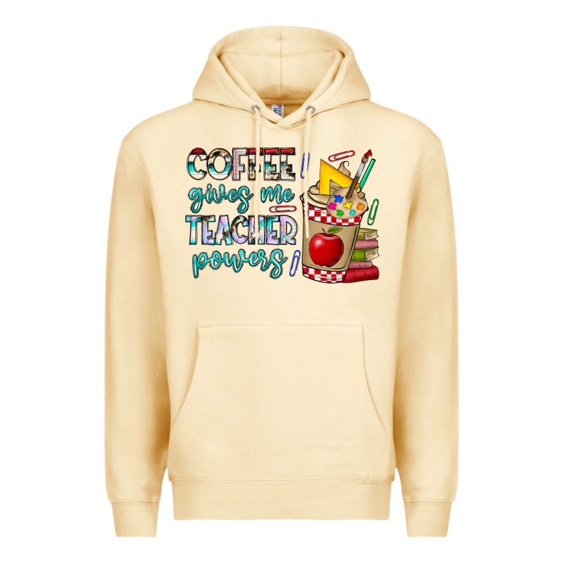 Coffee Gives Me Teacher Powers Premium Hoodie by CowhideDigitalArt | Teevron