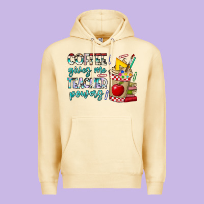 Coffee Gives Me Teacher Powers Premium Hoodie Designed By Cowhidedigitalart