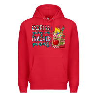 Red Coffee Gives Me Teacher Powers Premium Hoodie - CowhideDigitalArt