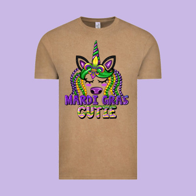 Mardi Gras Cutie Unicorn Vintage Tee Designed By Cowgirlartshop