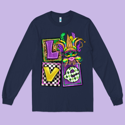 Love Mardi Gras Long Sleeve Tee Designed By Oliviacreatesart