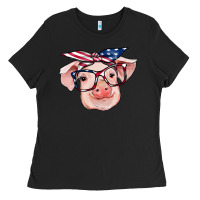 Black american flag with pig Ladies Tee - RanaPortraitStore